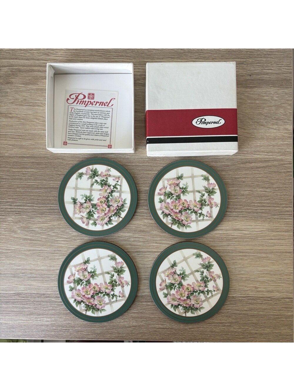 Pimpernel Romantic Rose Drink Coasters, Set Of 4, Vintage Round Made In England
